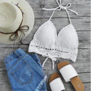 COPY - Boho Crochet White Halter Top